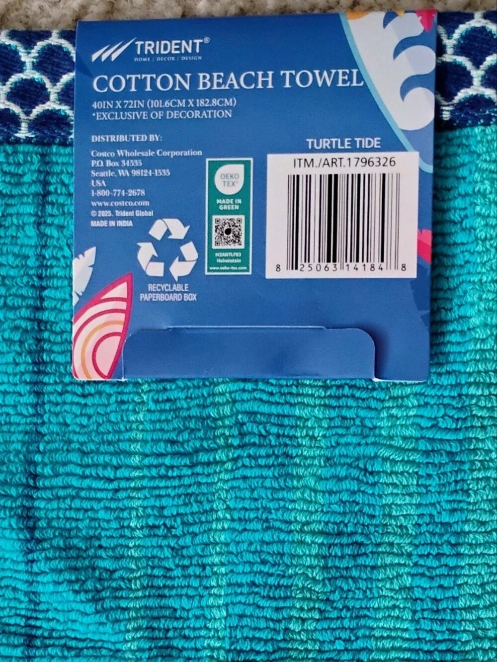 Pair Trident Turtle Tide Reversible Fouta Beach Towel 100% Cotton Sun Sand 40x72